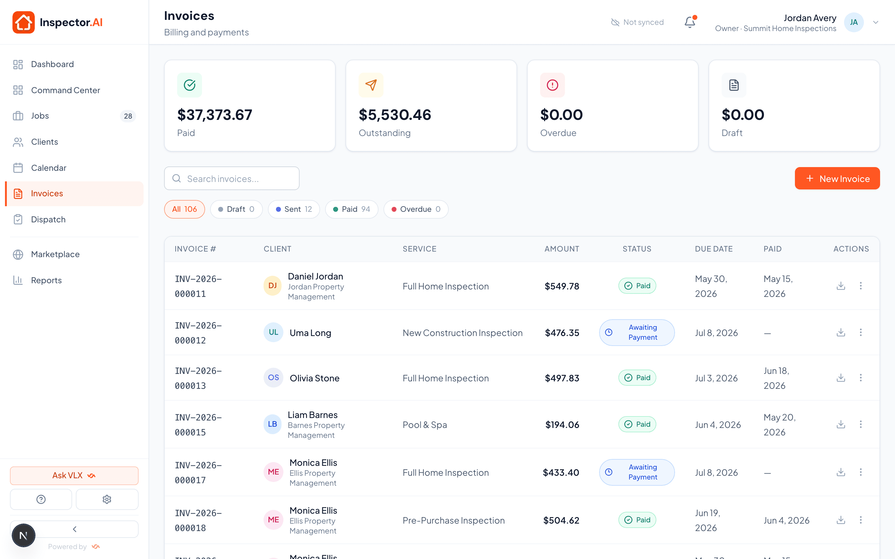 VLX Home invoice and payment