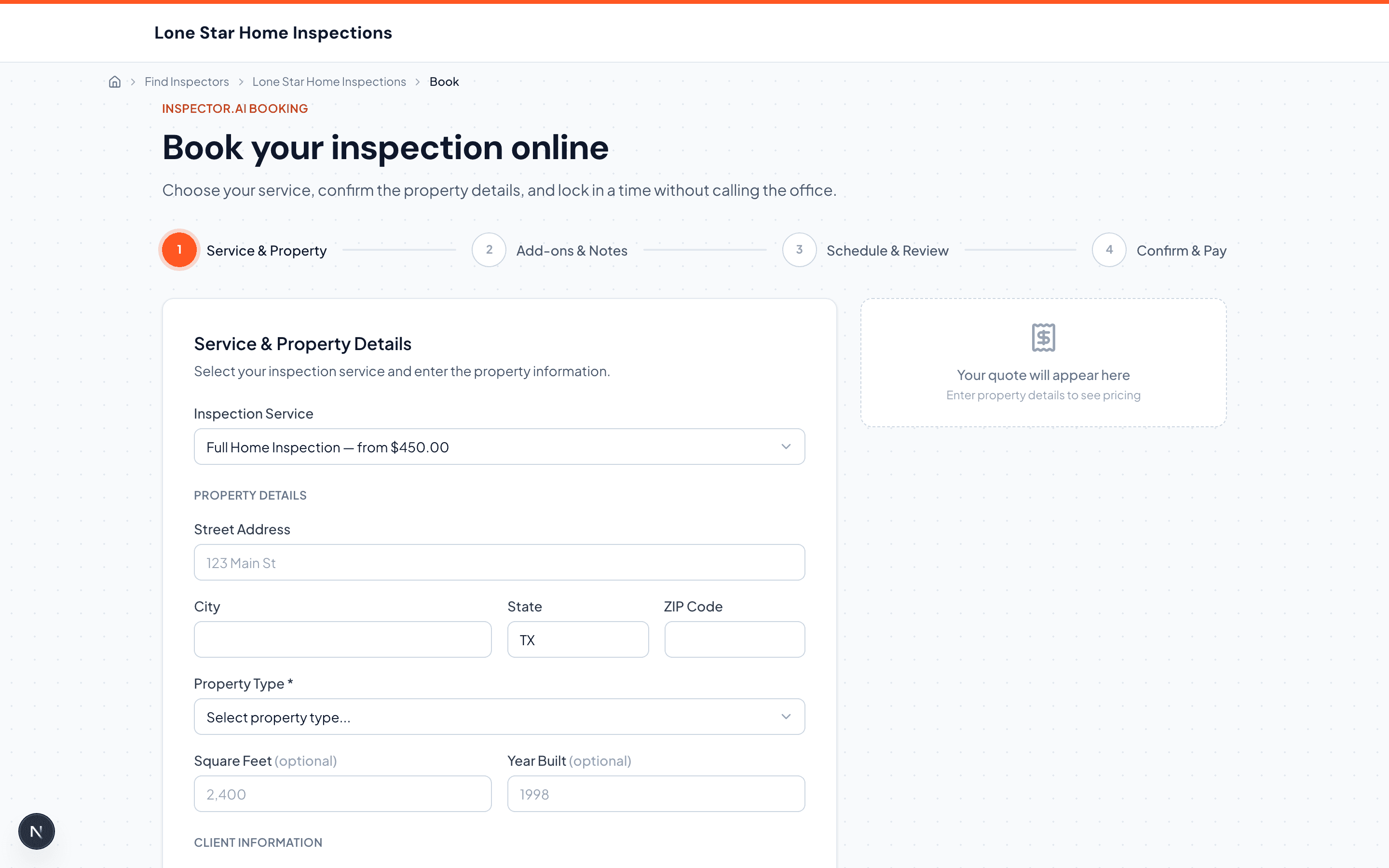 VLX Home online booking flow